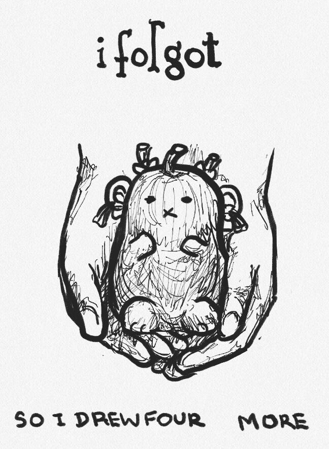 Polpebear is tenderly cupped in a pair of hands, parodying a famous book cover